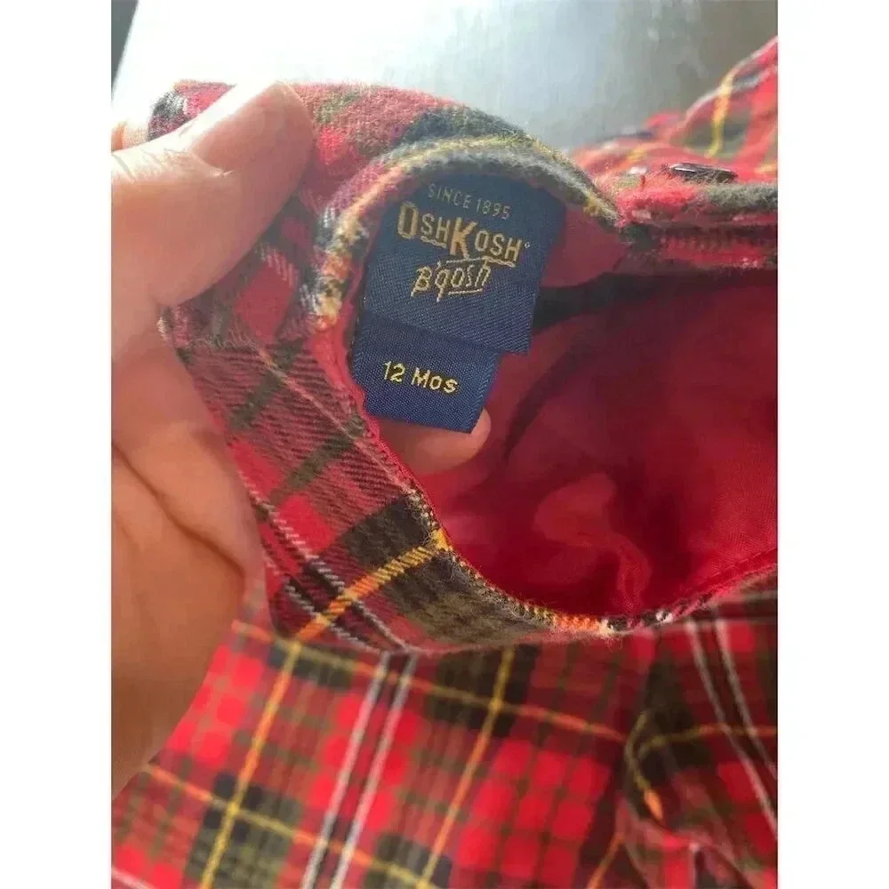 OshKosh B'gosh Vintage Red Tartan Plaid Romper 12M Holiday Party baby girl